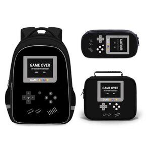 Gaming Backpack 3-in-1 Set with Insulated Lunch Bag and Pencil Case, Padded
